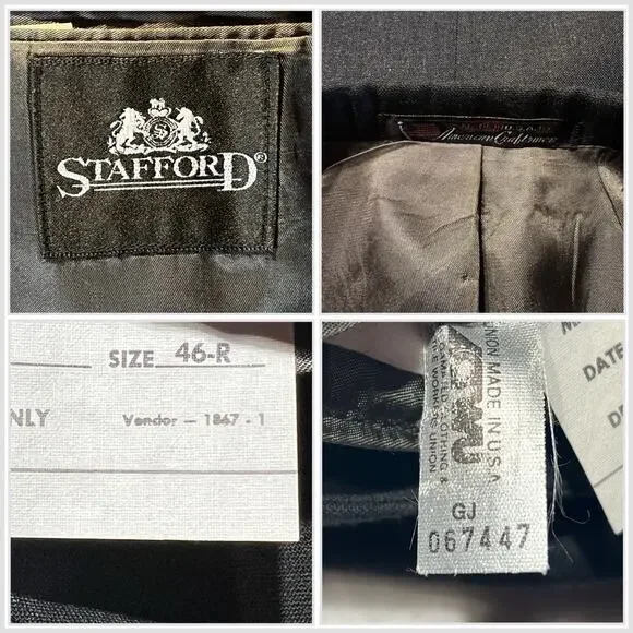 Stafford 46R 33x28.5 Solid Charcoal Gray Suit Nailhead - Picture 16 of 16